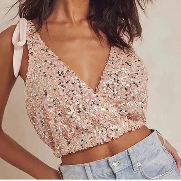 Free People Pink Sequin Tank Top - Picture 1 of 5